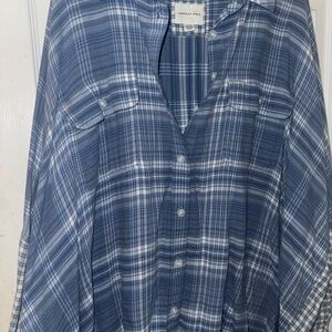 American Eagle Blue Plaid Button-Up Shirt